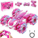 Pink LED Remote Control Stunt Car, 360° Rotation, 2-Sided Driving, Kids' Electric Toy Car for Multiplayer Games