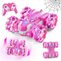 Pink LED Remote Control Stunt Car, 360° Rotation, 2-Sided Driving, Kids' Electric Toy Car for Multiplayer Games