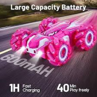 Pink LED Remote Control Stunt Car, 360° Rotation, 2-Sided Driving, Kids' Electric Toy Car for Multiplayer Games