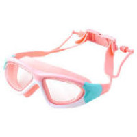 Childrens HD Waterproof Swimming Goggles – Light Pink Large Frame Anti-Fog Glasses with Earplugs