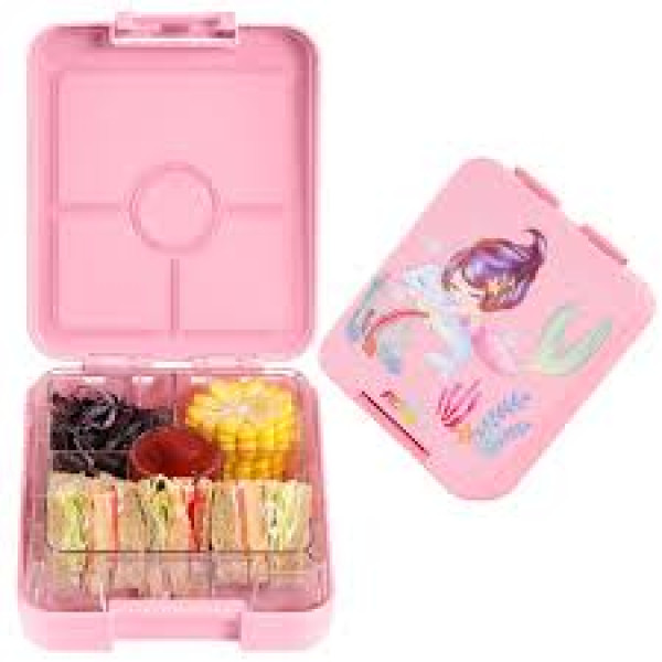 AOHEA Mermaid Bento Lunch Box for Kids – 4 Compartment Toddler Lunch Box (Pink)