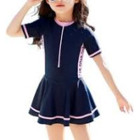 Swimming Suit Girls Zipper Swimmingsuit Girl Kids One Piece Swimsuit Flower Patchwork Swimming Suit For Girls